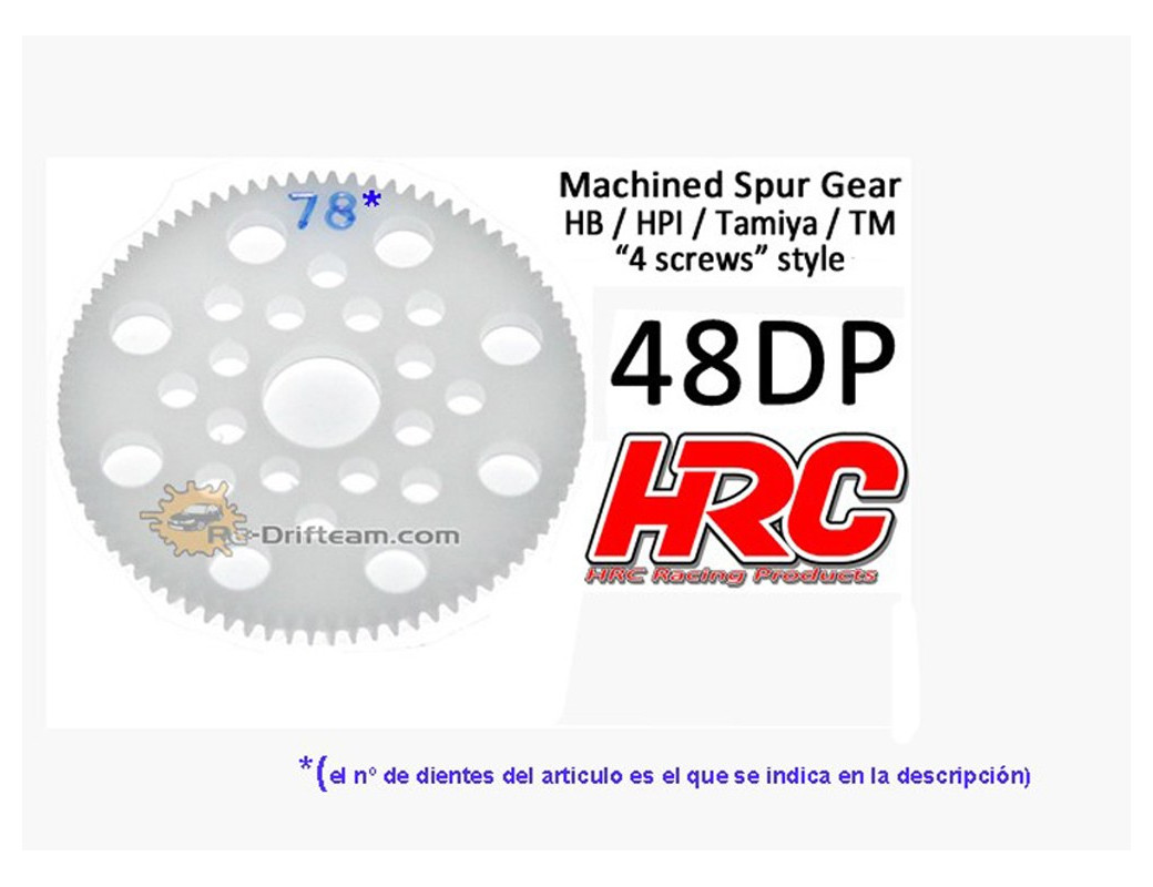 Corona Delrin 75T, Pitch 48dp para Coches Rc (HRC74875P). Spur Gear Low Friction HRC 74875P Piñones y Coronas RC