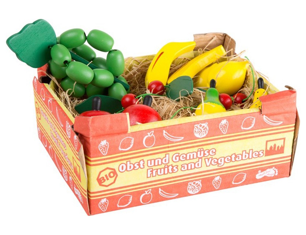Caja de frutas de juguete, 11 piezas. Box with Fruits. food toys LEGLER 1646 Cocinitas y Tiendas Juguete
