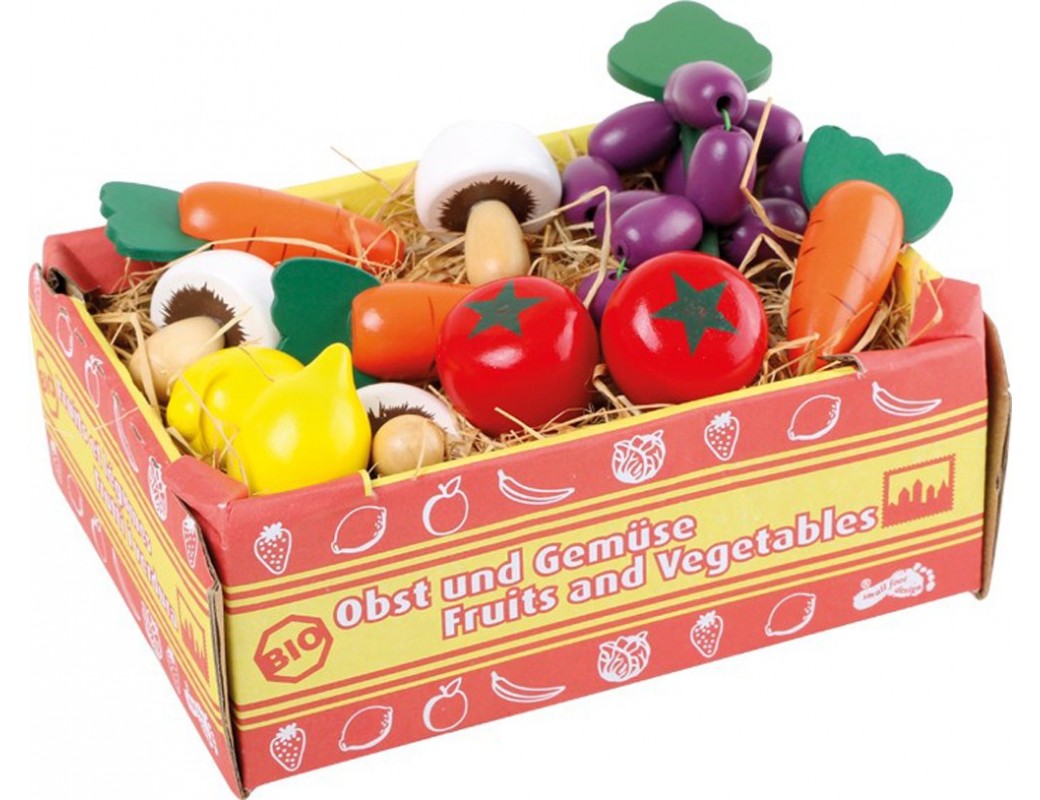 Caja de vegetales de juguete, 11 piezas. Box with Vegetables, food toys LEGLER 1756 Cocinitas y Tiendas Juguete
