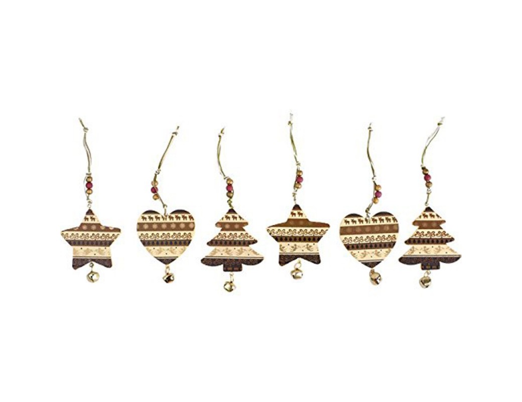 Adornos Navideños, Colgantes de madera con campanas. Decoration Hanger with Bell LEG 6174 Artículos Navideños