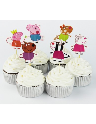 24 adornos decoración Pasteles Peppa Pig. Cupcake Toppers, Party decoration TOPPEPPA Decoración Fiestas