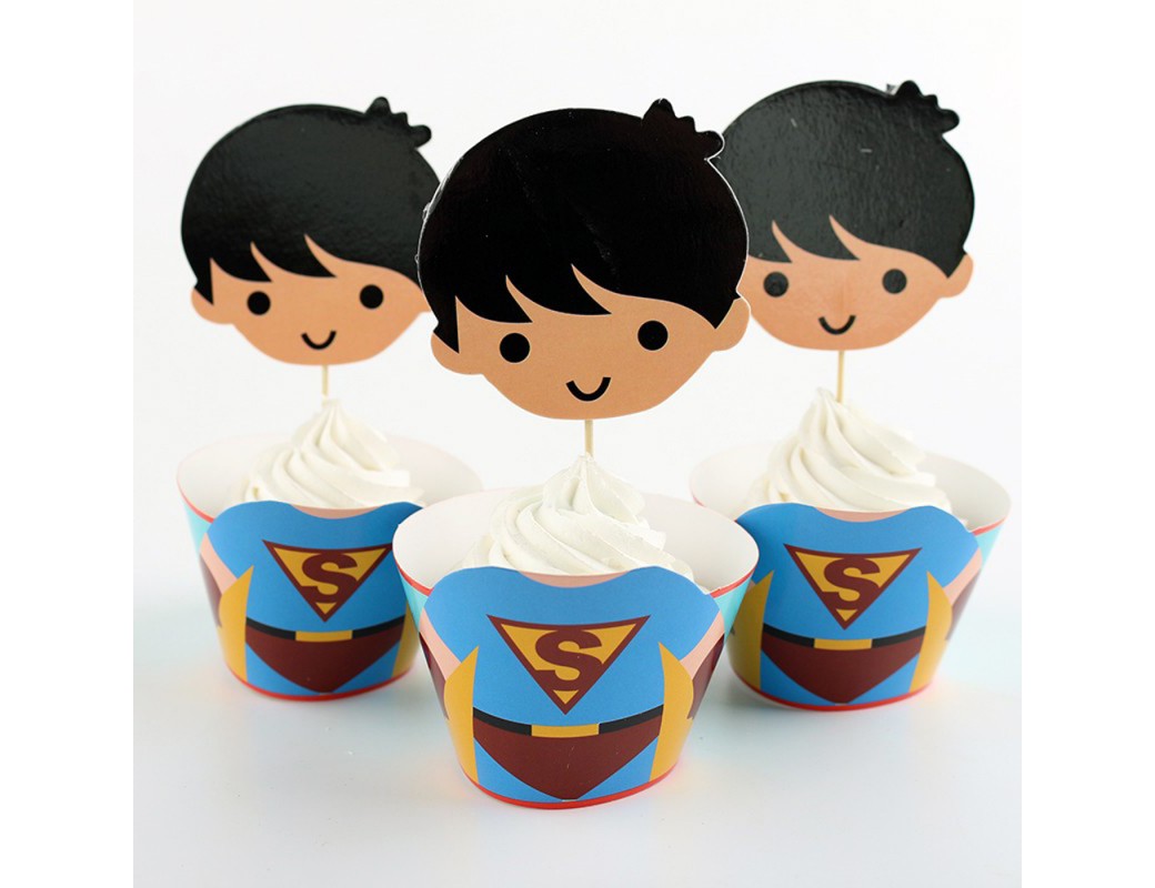 Superman Decoración Pasteles cupcakes Toppers 12 ud. Birthday party TOPPSUPERMAN Decoración Fiestas