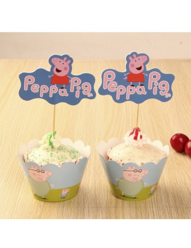 Decoración Pasteles, cupcakes toppers Peppa Pig 12 ud. Birthday party decoration TOPPEPPAPIG Decoración Fiestas