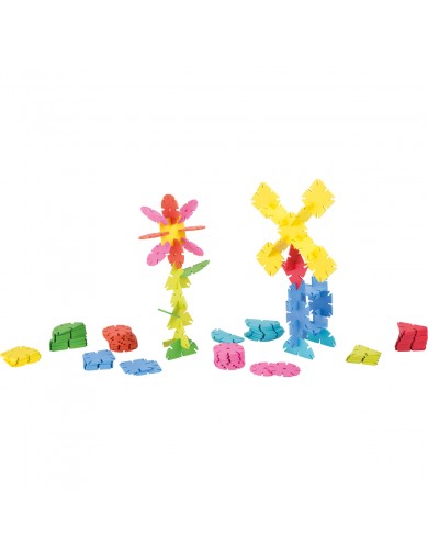 Juego Construccion Infantil de Madera. 120 Flores con formas geometricas para enlazar. juguetes de madera. construcciones niñ...