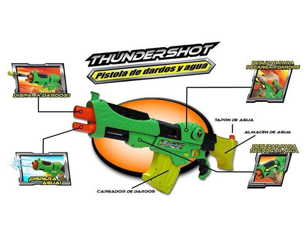 Pistola de Agua y Dardos Eolo Thundershot, tipo NERF (Z2IN1TS1) EOLO Z2IN1TS1 Juegos al Aire Libre
